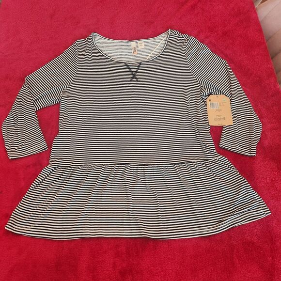 NWT Route 66 Womens Black/White Striped Lightweight Shirt Soft Stretch Size L - Picture 1 of 5